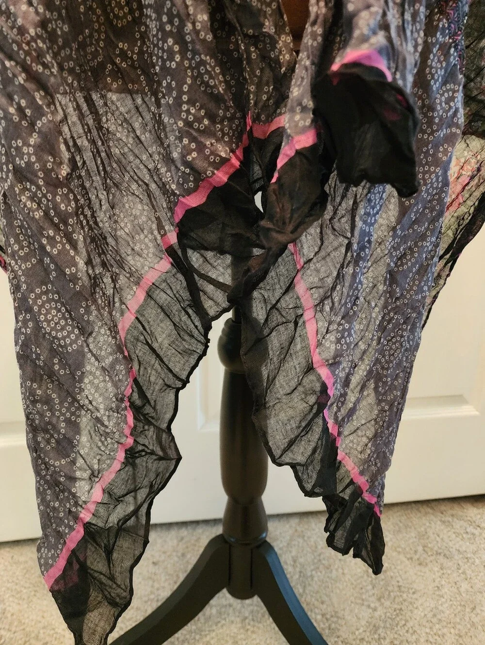 Sheer Boho Whimsygoth Indie Scarf Wrap in Black and Purple with Pink And Red